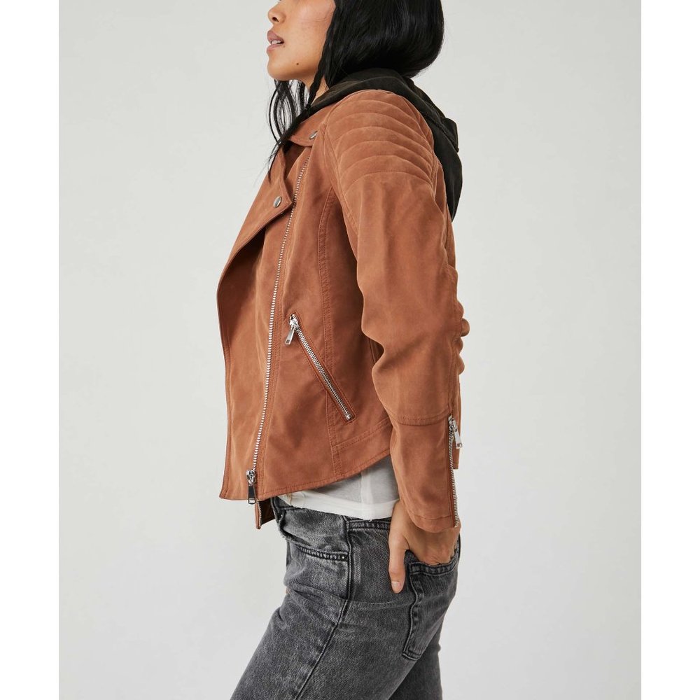 Free People Suede Moto Jacket in Saddle Brown - Picture 2 of 11